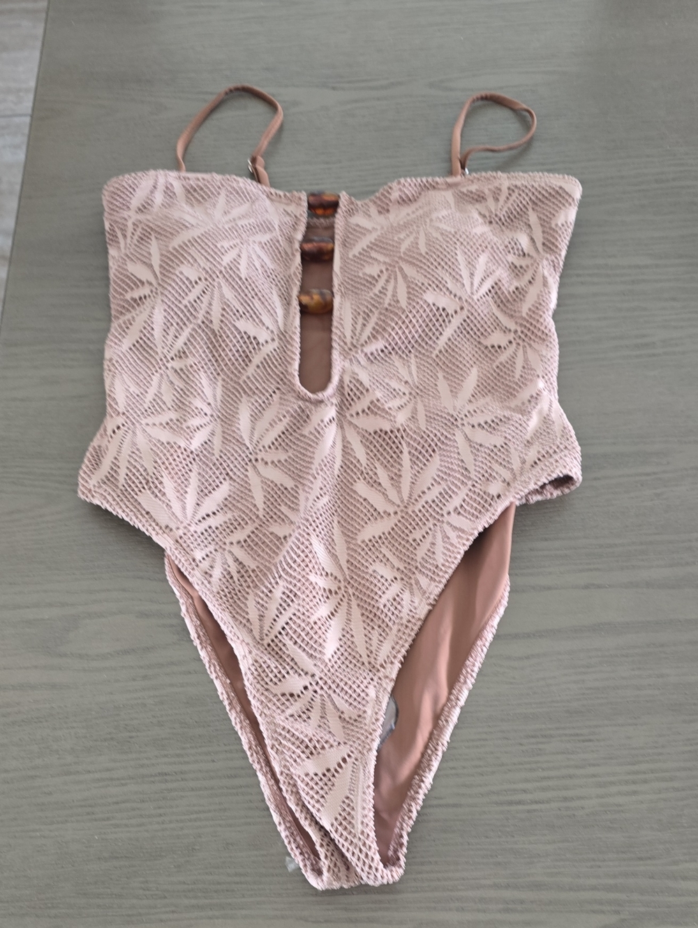 One-Piece Swimsuit with Lace Overlay Med